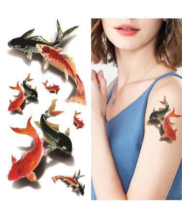 Oottati Waterproof Tattoo Stickers - 2 Sheets, 3D Red Black Koi Carp Fish Design - Long Lasting and Realistic Look - 3D-029 - Buy Online on SooperMarket.com