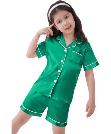SWOMOG Kids Silk Pyjamas Set - Short Sleeve Button-Down Satin PJs for Boys and Girls | Emerald Green | Ages 4-16 - Buy Online on SooperMarket.com
