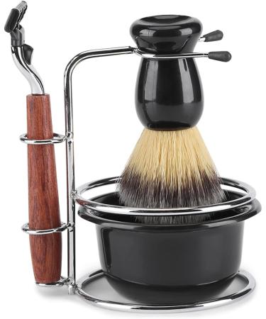 Akozon 4-in-1 Professional Men's Shaving Set - Premium Stainless Steel Kit with Stand Soap Holder & Brush Bowl - Perfect Gift for Grooming - Buy Online on SooperMarket.com