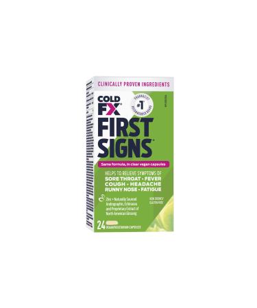 COLD-FX First Signs Zinc Ginseng Extract Echinacea Andrographis Relieve Cold & Flu Symptoms 24 Vegan Capsules 24 count (Pack of 1)