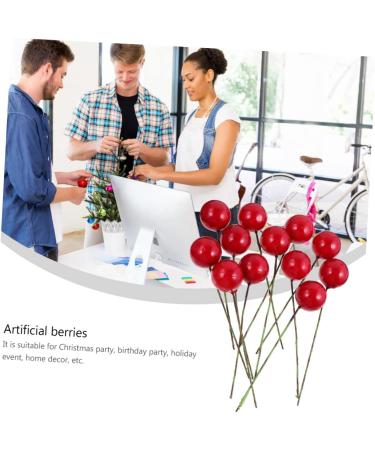 DECHOUS 144pcs DIY foam red fruit artificial fruit berry picks berry twig stem Pip Berry Stems artificial berry stems red berries red decor DIY photo props Christmas fake decoration Red 2x2x2cm - Buy Online on SooperMarket.com