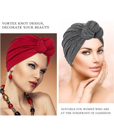 Women's African Turban Flower Knot Pre-Tied Bonnet - Large Blue/Purple/Yellow/Red/Grey/Black - Buy Online on SooperMarket.com