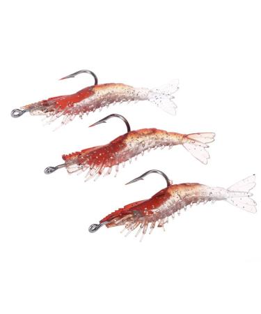 3 pieces 6 cm/ 3 g artificial fish bait shrimp soft bait fishing tackle night vision lifelike fishing accessories with red