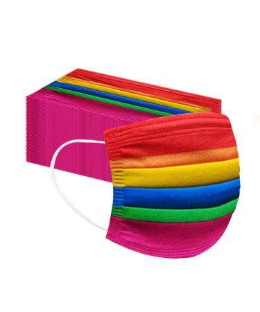 IIIHAT 50/100Pcs Rainbow Printed Pattern Disposable Face Masks for Kids/Adult,3-ply Face Mouth Protection Shield, High Breathable & Ventilation Security (B-Adult, 50PCS)