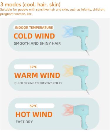 Kids Hair Dryer Mini Portable Travel Hair Dryer Small Lightweight Blow Dryer with 3 Speeds Wind Negative Ionic Constant Temperature Hair Care Adjustable Hair Dryer for Home US Plug 110V - Buy Online on SooperMarket.com