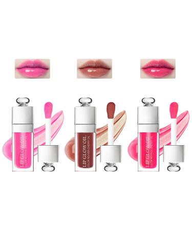 AOOWU Plumping Lip Oil Tinted Moisturizing Lip Oil Long Lasting Nourishing Lip Hydrating Lip Gloss Tint Lipstick for Women Long Lasting Liquid Lipstick Lip Care Lip Glaze Makeup Cosmetic 007 012 015/B
