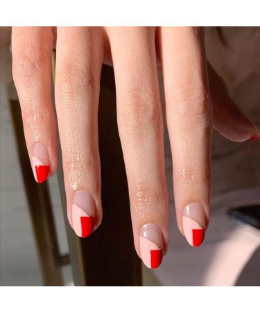 Oval Short Press on Nails Red Stiletto False Nail Full Hypotenuse Nail Art for Salon Women Girls 24PCS