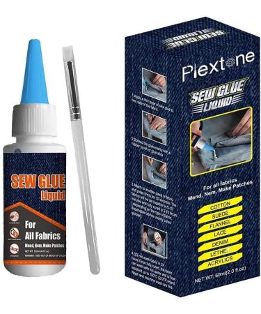 Plextone 1 Min Quick Bonding Fast Dry Sew Glue Liquid Natural Latex Art Glue Reinforcing Adhesive Speedy Fix for All Fabrics Clothing Cotton Flannel Denim Leather Polyester Doll Repair (60ml)