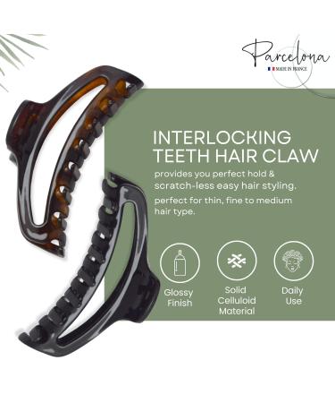Parcelona French Slim Small Tortoise Shell Celluloid Hair Claw Clip - Brown/Black - Buy Online on SooperMarket.com