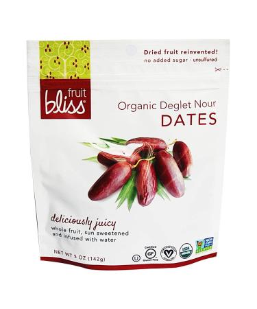 Fruit Bliss Organic Fruit Bliss Deglet Nour Pitted Dates – Soft & Juicy Organic, Dried & Pitted Deglet Nour Dates - Organic Fruit Snacks, Dried Fruit Snacks Resealable Pouches 5 oz Dates Deglet Nour, organic 5 Ounce