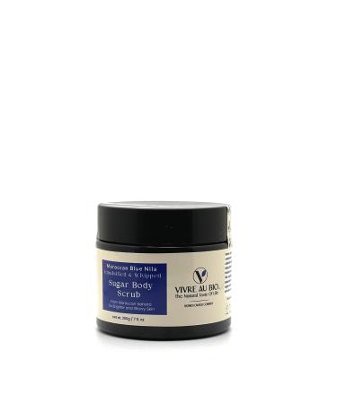 100% Natural Emulsified Sugar Body Scrub Infused with Moroccan Blue Nila 200g. Formulated in Sweden & Made in Morocco with 100% Moroccan Sourced Ingredients. ISO & GMP Certified.