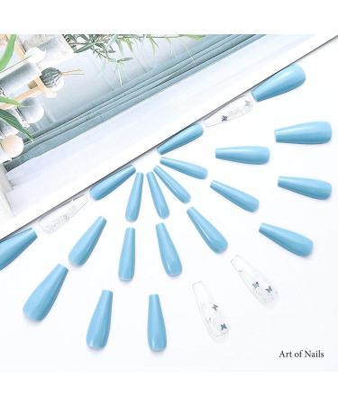 Handcess Long Glossy Blue Coffin Ballerina Press-On Nails 24PC Butterfly Acrylic Art for Women & Girls - Buy Online on SooperMarket.com