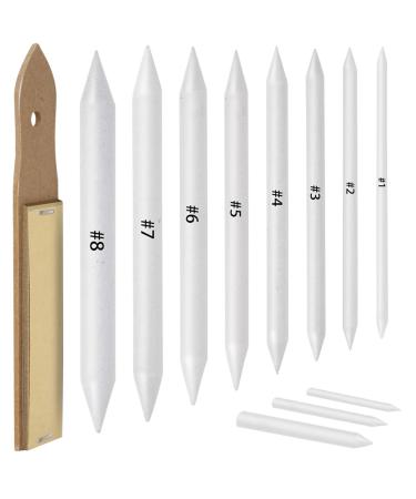 LEOBRO 11 Pieces Artist Blending Stump and Tortillion Art Blender Set with 1 Pcs Sandpaper Pencil Sharpener Pointer for Student Sketch Drawing