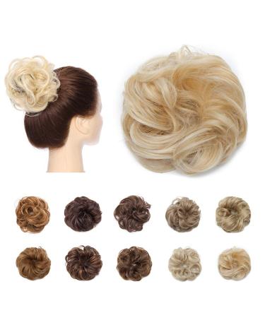 Messy Hair Scrunchies for Women Scrunchy Scrunchie Bun Up Do Hair Piece Hair Ribbon Ponytail Extensions Wavy Golden & Bleach Blond 25 g Golden & Bleach Blond