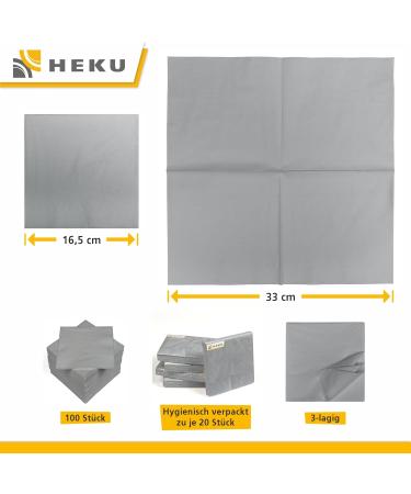 HEKU 100 Single-Colored 3-Layer Napkins | 33x33cm | High-Quality Absorbent Napkins for Events & Gastronomy | Stylish Silver 5-Pack - Shop Internationally! - Buy Online on SooperMarket.com