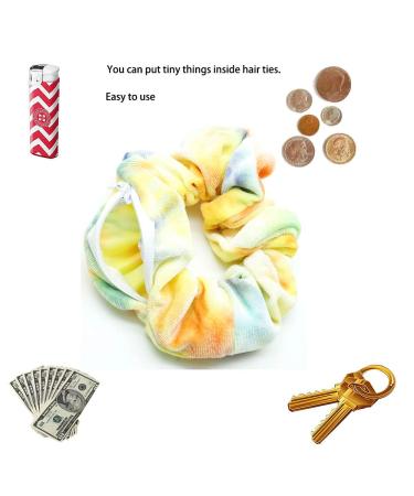 12pc Velvet Pocket Hair Scrunchies with Hidden Zipper Pocket - Cheetah & Tye Dye Colors - Buy Online on SooperMarket.com