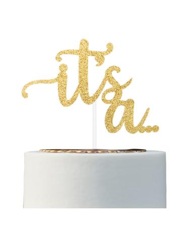 Glitter Double Sided Gold Gender Reveal Cake Topper, It's a Cake Topper for Boy or Girl Baby Reveal Party Decorations(Double Sided Gold)