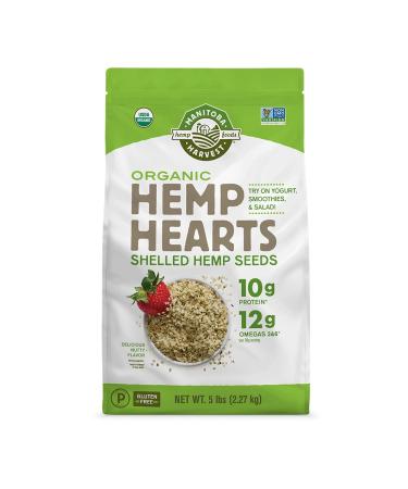 Organic Hemp Seeds, 5 lb; 10g Plant Based Protein and 12g Omega 3 & 6 per Srv | smoothies, yogurt & salad | Non-GMO, Vegan, Keto, Paleo, Gluten Free| Manitoba Harvest 5 Pound (Pack of 1)
