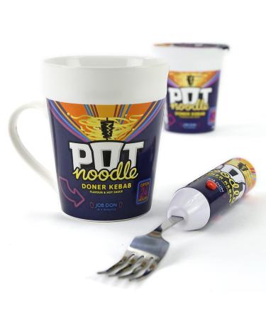 Pot Noodle Mug Gift Set with Spinning Pot Noodle Fork -Doner Kebab Flavour