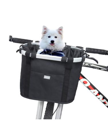 RAYMACE Bicycle Basket Dog Bike Handlebar Basket Front,Folding Detachable Quick Release Easy Install,Cycling Picnic Bag Black