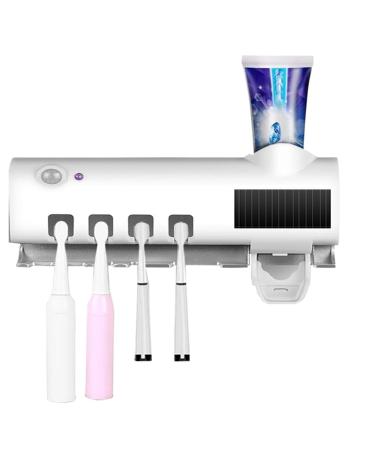 AQOTER UV sterilizer toothbrush holder solar-operated rechargeable USB wall toothpaste dispenser with sterilizer toothbrush organizer for the washroom family in the bathroom