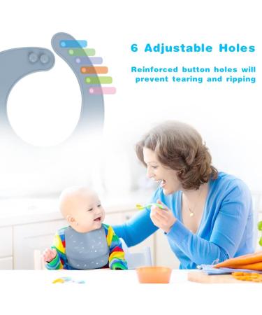 Vicloon Silicone Baby Bib | Waterproof Weaning Bib with Food Catcher Pocket | Adjustable Toddler Feeding Bib - Pink/Blue/Grey - Buy Online on SooperMarket.com