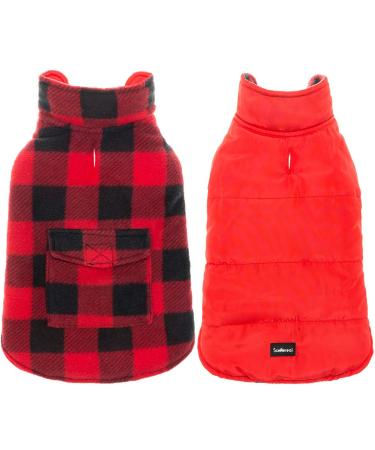 SCENEREAL Dog Winter Clothes Reversible Jacket Warm Coat Windproof Waterproof Plaid Vest Christmas Suit for Small Medium Large Dogs Pets Cold Weather Wearing Medium (Pack of 1) Red-Black