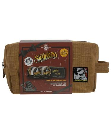 Suavecito Men's Hair Grooming Set OG & Firme (Strong) Hold Pomade Body Soap Large Deluxe Comb & Sand Canvas Bag