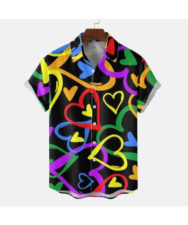 Men's Valentine's Day Heart Print Button Down Shirt - Classic Fit Beach Vacation Blouse | 4XL - Buy Online on SooperMarket.com