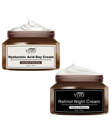 Vivo Per Lei Hyaluronic Acid Day Cream and Retinol Night Cream Combo - Skin Care Set for Women - 1.76 Oz / 50 G