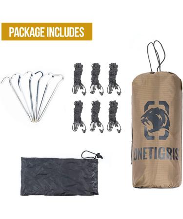 OneTigris Bulwark Camping Tarp | 100% Waterproof Bushcraft Shelter | Lightweight Hammock Rain Fly | Large 12.8ft x 9.5ft | Coyote Brown - Buy Online on SooperMarket.com