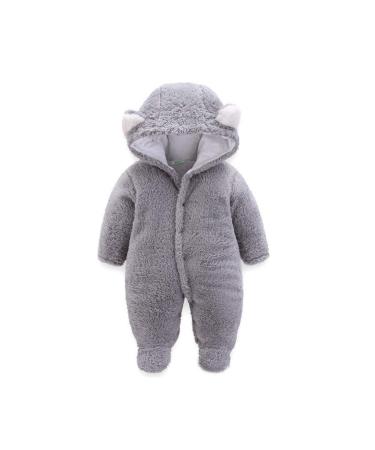Voopptaw Warm Baby Winter Jumpsuit Fleece Romper Suits Cute Thick Bear Snowsuit for 0-12months 6-9 Months Grey