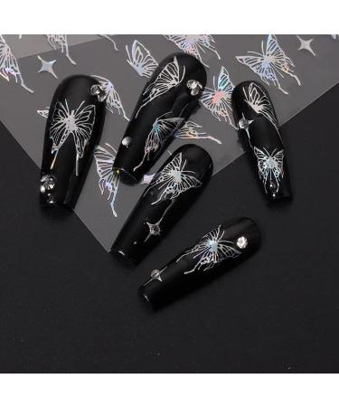 Eseres 3D Self-Adhesive Butterfly Nail Stickers - Metallic Laser Silver Black - DIY Nail Decals for Women - 6 Sheets - Buy Online on SooperMarket.com