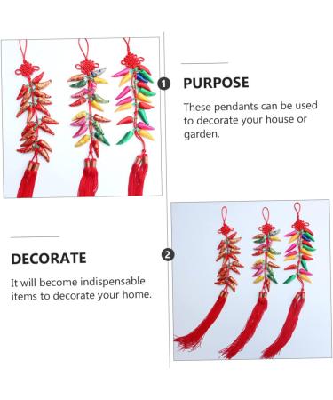 PRETYZOOM Colorful Decor Chinese New Year Chili Pendant Home Decor Red Decor Wedding Celebration Decor Tassel Fake Chili Red 50x8x1cm - Buy Online on SooperMarket.com