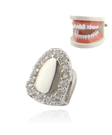 Teeth Single Tooth Hip Hop Teeth Decoration Bling Teeth Tooth Single Grill Cap for Teeth Mouth for Halloween Party Hip Hop Show Accessories Teeth Grills(Silver)
