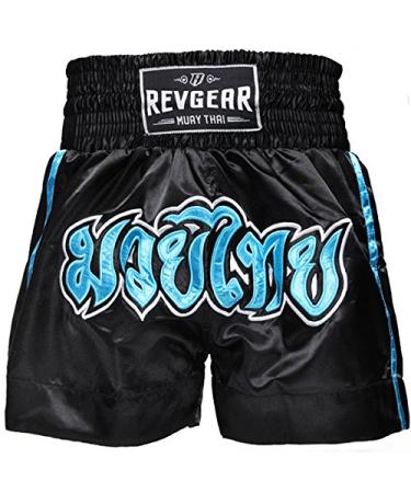 Revgear Youth Muay Thai Shorts | Genuine Thai Style Cut for Youth Martial Artist Blue/Black X-Small