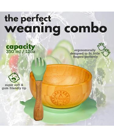 77 Star Bamboo Baby Weaning Set | Suction Bowl, Plate, Spoon & Fork | Non-Slip Baby Feeding Set with Strong Detachable Suction Base | Mist Color - Buy Online on SooperMarket.com