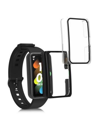 kwmobile Cover Comaptible with Huawei Band 7 / Band 6 / Honor Band 6 (Set of 2) -Tempered Glass with Plastic Frame - Black/Transparent black / transparent