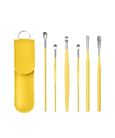 HEIMEABI Innovative Spring Earwax Cleaner Tool Set 6Pcs 360 Spiral Design Earwax Removal Tools Ear Wax Removal Kit Ear Cleaning Kit with Storage Bag Self Care Gifts (Yellow One Size) Yellow One Size