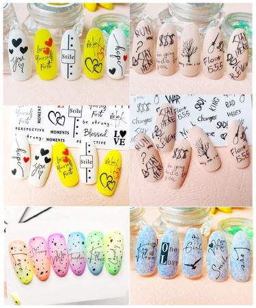 Letter Nail Art Stickers - 3D Self-Adhesive Alphabet Decals for Designer Manicure Tips - 8 Sheets English Letters & Words Design - Nail Decoration for Women & Girls - Buy Online on SooperMarket.com