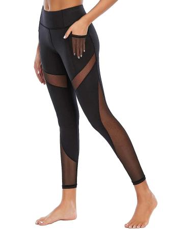 CSTOWN Women's High Waist Yoga Pants | Side Pockets | Mesh Insert | Tummy Control Leggings | Large Black - Buy Online on SooperMarket.com