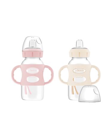 Dr. Brown s Milestones Wide-Neck Sippy Bottle with 100% Silicone Handles Easy-Grip Bottle with Soft Sippy Spout 9oz/270mL BPA Free Light-Pink & Ecru 2 Pack 6m+ 2 Pack Light Pink & Ecru