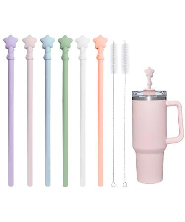 IFORYONLIFE 6 Pack Silicone Replacement Straws for Stanley 40oz 30oz 20oz 14oz Tumbler Accessories Reusable Straws with Straw Covers and Cleaning Brush for Stanley Cup