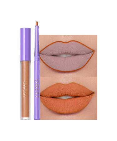 GL-Turelifes 2Pcs Matte Lip Liner & Lip Gloss Kit White Green Black Purple Vampire Lipstick Non-stick cup non-fading Liquid Lipstick long-lasting for Halloween Cosplay (#7 Orange)