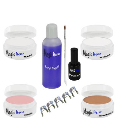 Acrylic Set 1-100ml Liquid 20g each clear - white - pink apricot powder primer brush stencils