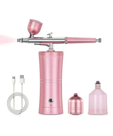 Mini Airbrush Kit, Yofuly Facial Makeup Airbrush Machine, Handheld Pink Spray Airbrush Set, Rechargeable Cordless Nail Airbrush Kit for Barber, Nail Art, Makeup, Model Painting, with 2 Capacity Cups