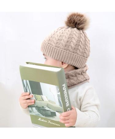 CheChury Toddler Hat and Scarf Set - Baby Knit Pom Beanie Cap with Circle Loop Scarf - 1-3 Years - Beige - Buy Online on SooperMarket.com