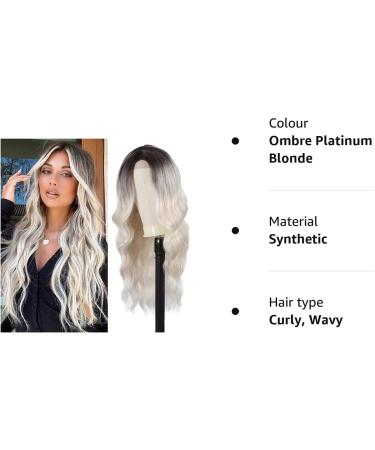 Long Wavy Wig Ombre Platinum Blonde Wigs for Women 24 Inch Middle Part Curly Synthetic Hair Natural Looking Heat Resistant Fiber for Daily Party Use (Ombre Platinum Blonde) - Buy Online on SooperMarket.com