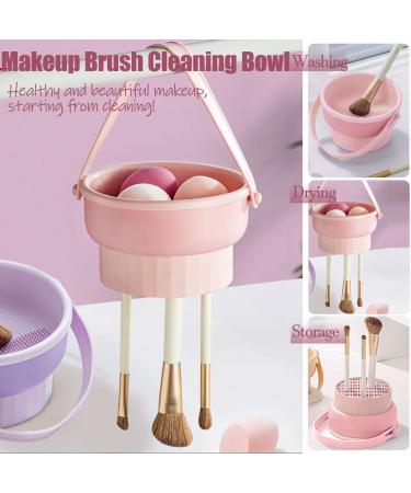 QUKLOGEN 3 In 1 Makeup Brush Cleaning Set Multifunctional Washing Bowl Drying Basket with Handle Silicone Cleaner Mat Removal Cleaner Sponge 150ml/5.12fl.oz Professional Makeup Brush Cleaner (Pink) - Buy Online on SooperMarket.com