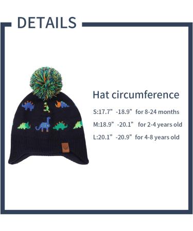 XIAOHAWANG Knitted Baby Hat with Pompom | Winter Warm Fleece Lined Kids Beanie | Colorful Dinosaur Design | 2-4 Years - Buy Online on SooperMarket.com